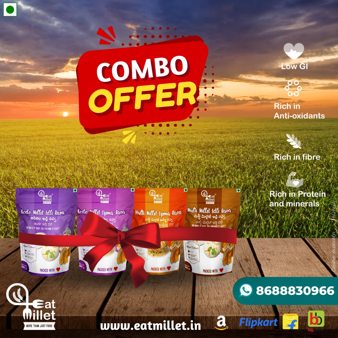 Kodo Millet Idli and upma rava , Multi millet idli and upma rava combo pack of 4