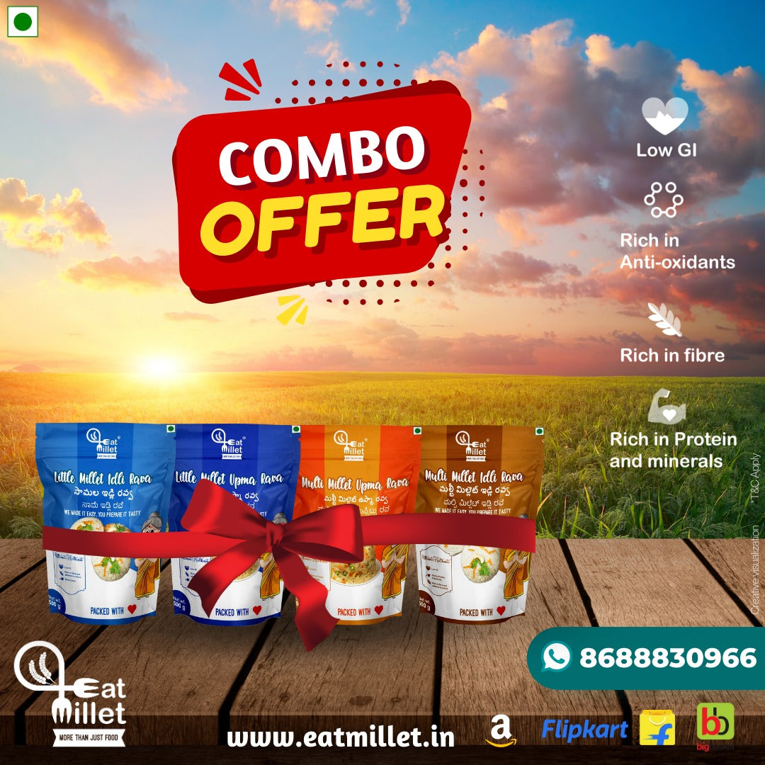 Little millet idli and upma rava , Multi Millet idli and Upma rava combo pack of 4