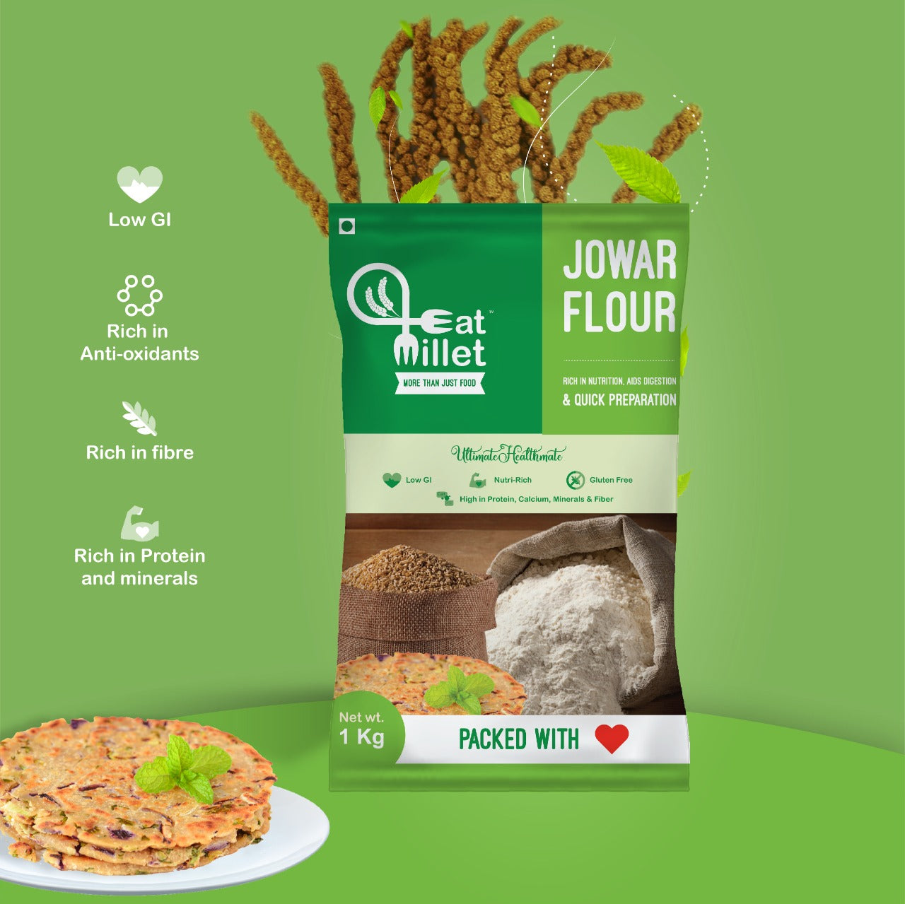 Joiwar Jowar Flour 1 Kg | Gluten Free | 100% Naturally Organic Millets – EatMillet